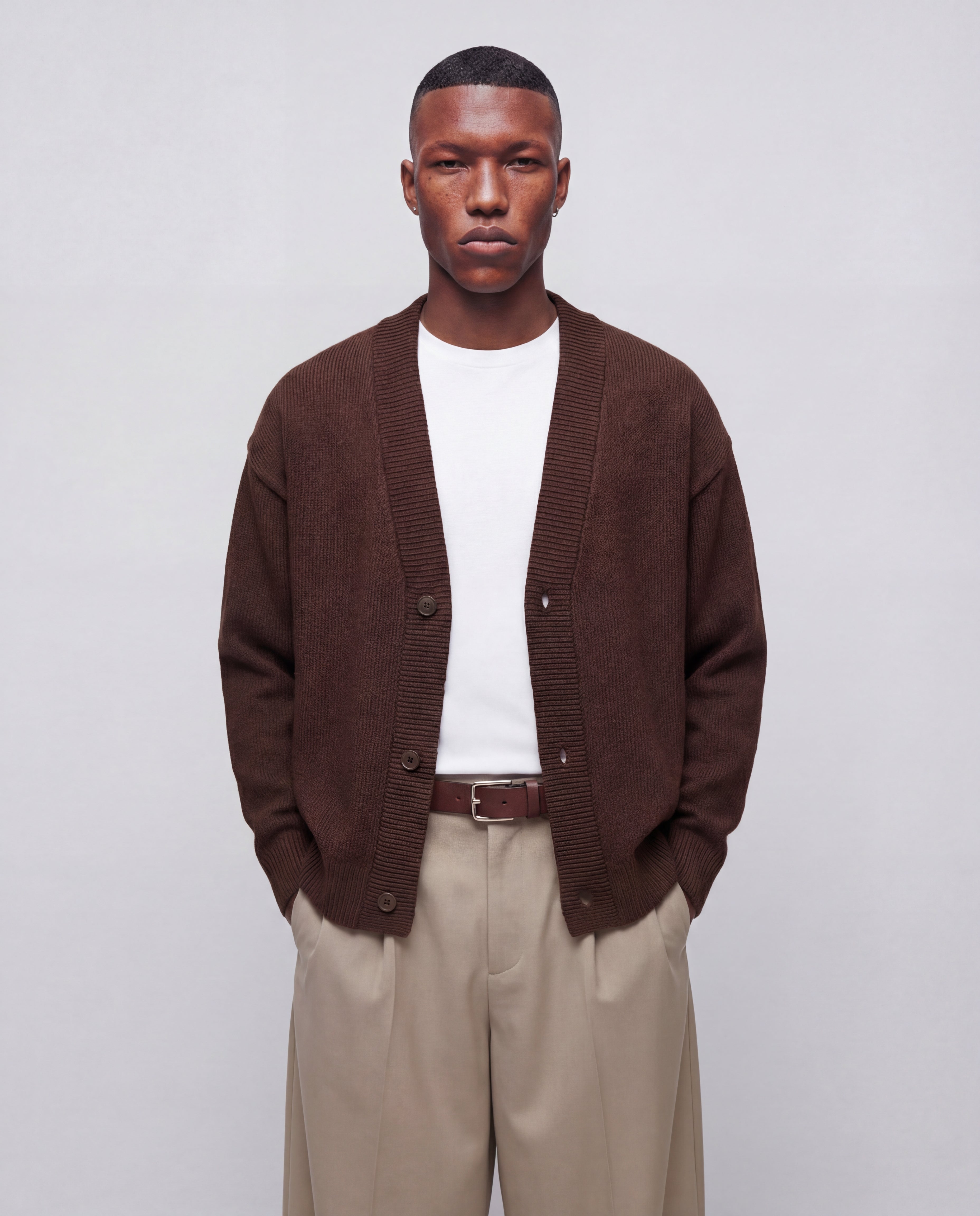 CARDIGAN ESSENTIAL FIT - MARRONE