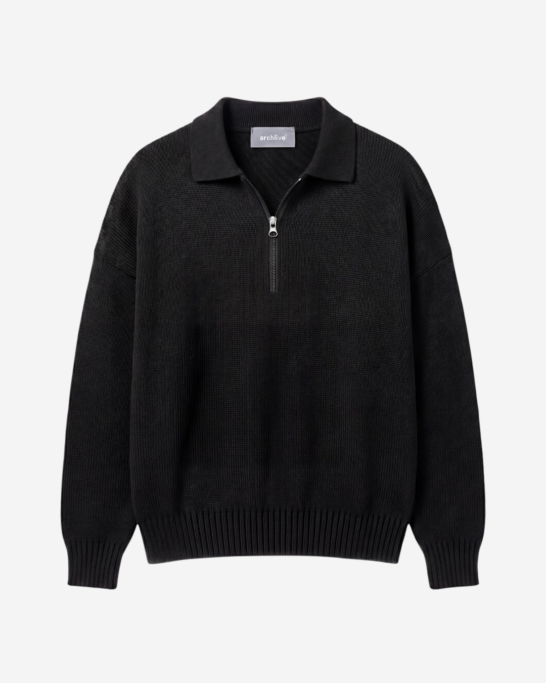 POLO IN MAGLIA ZIP OVERSIZE - NERO