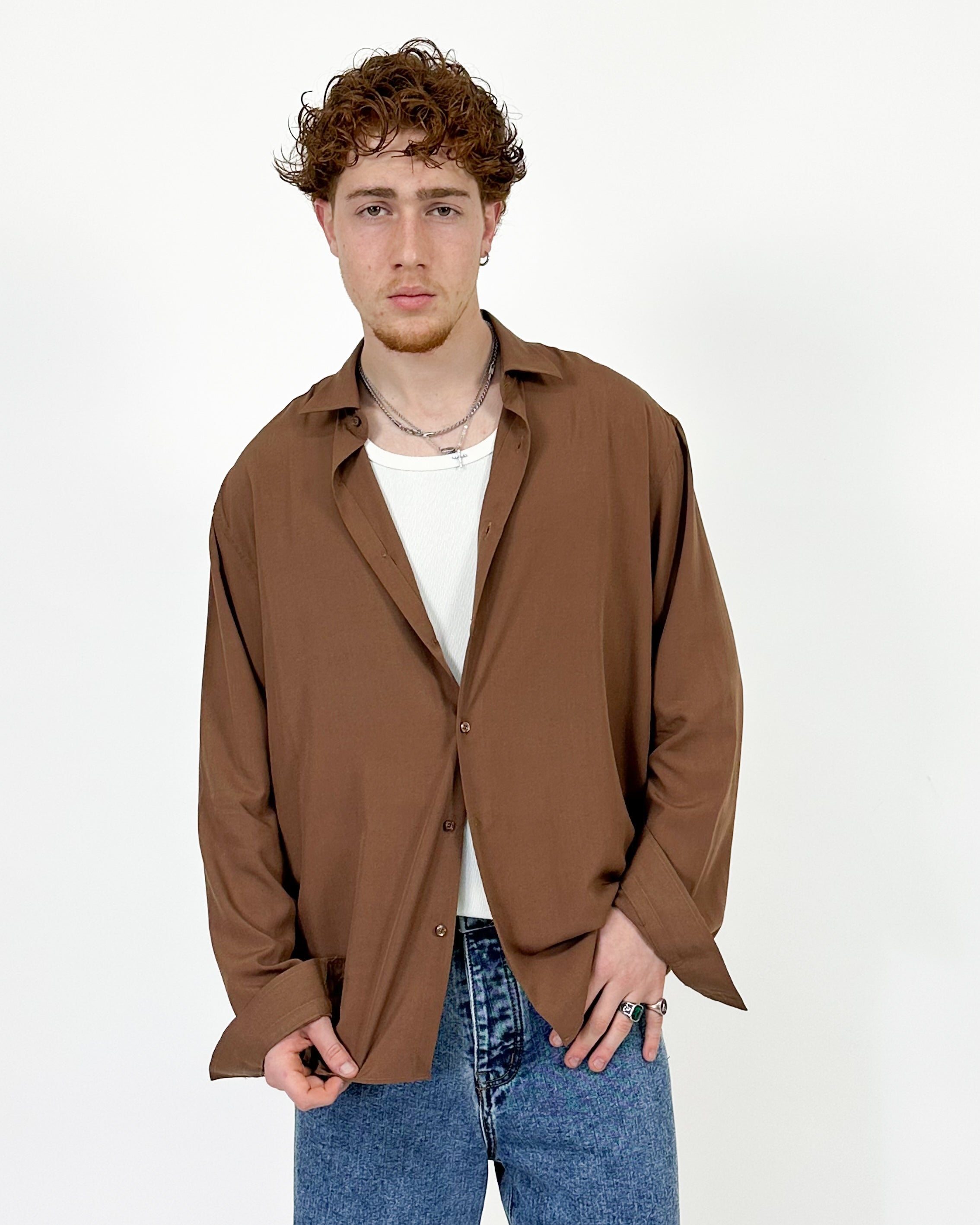 CAMICIA OVER IN VISCOSA - MARRONE CHIARO