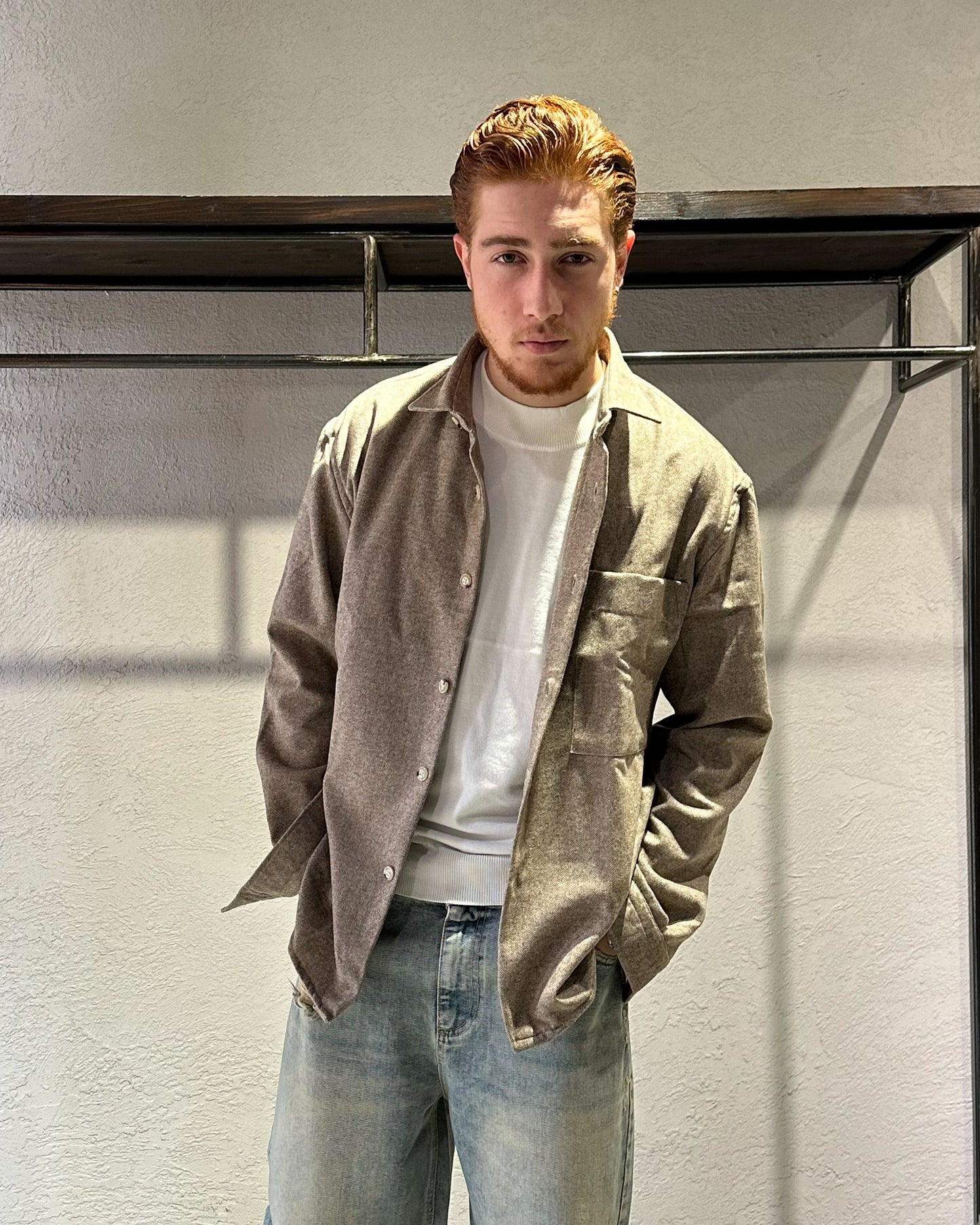 CAMICIA IN FLANELLA SPIGATA - SABBIA