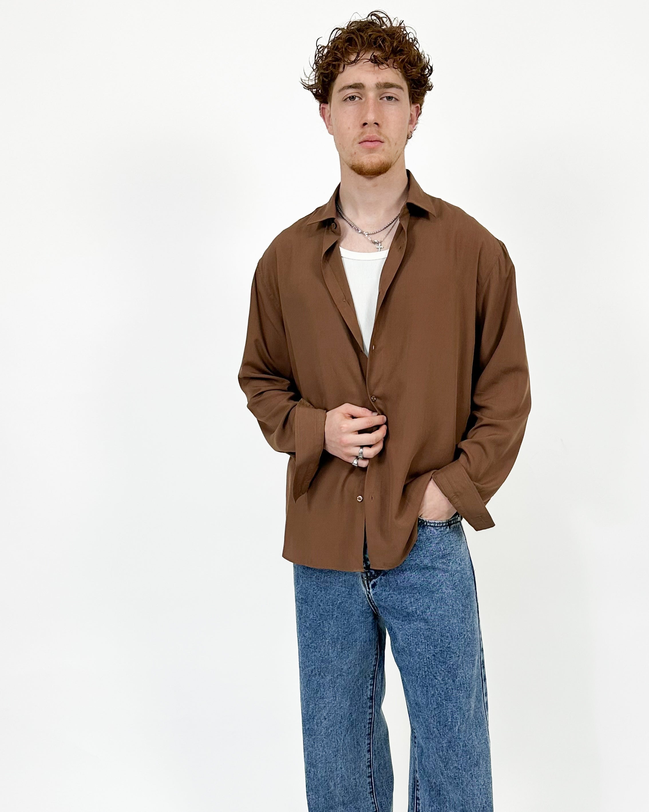 CAMICIA OVER IN VISCOSA - MARRONE CHIARO