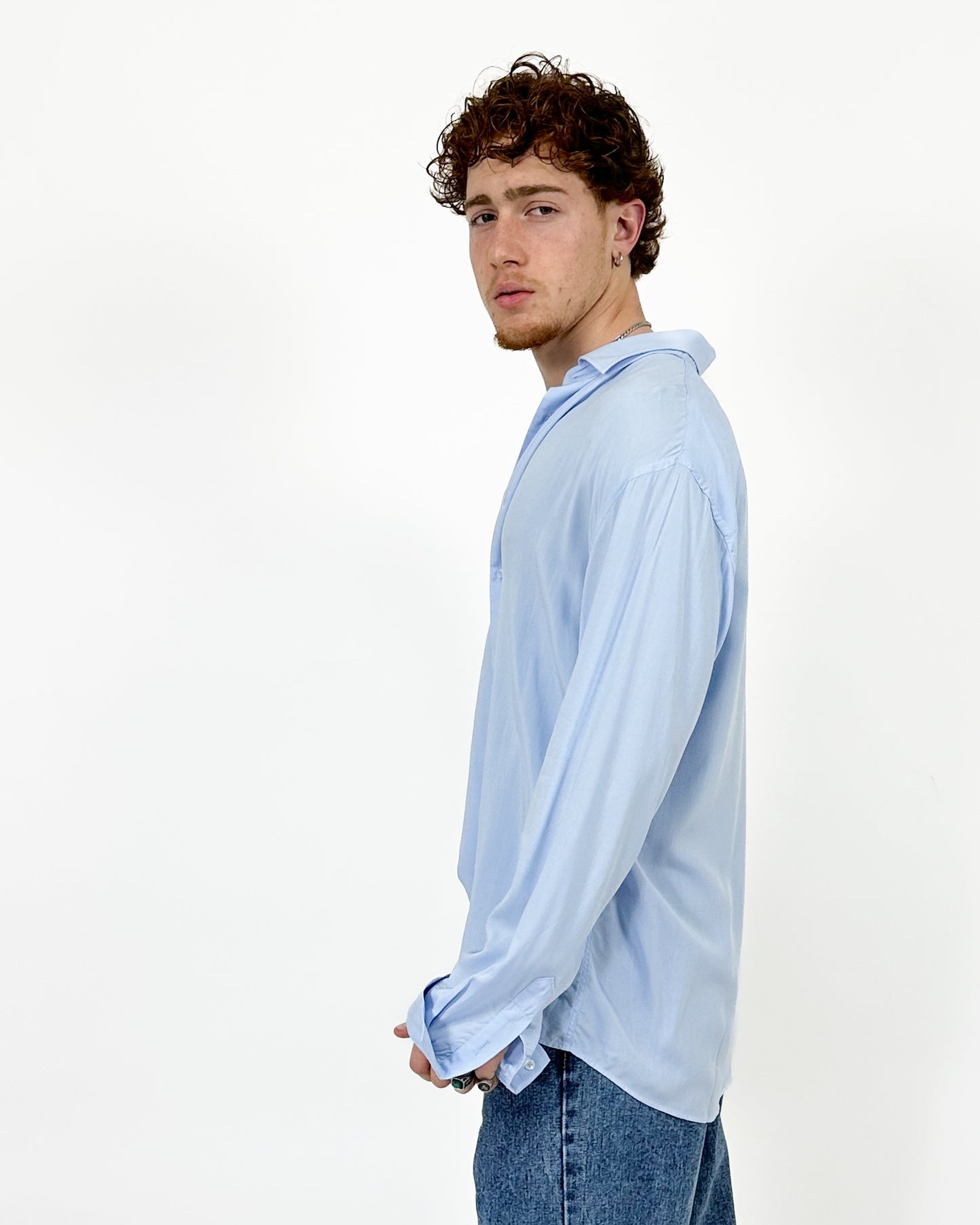 CAMICIA OVER IN VISCOSA - CELESTE