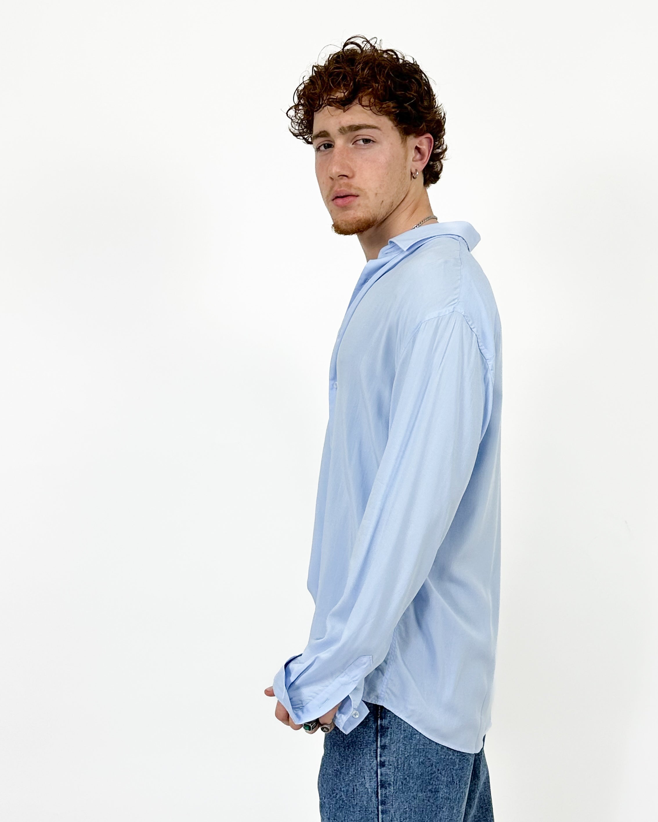 CAMICIA OVER IN VISCOSA - CELESTE