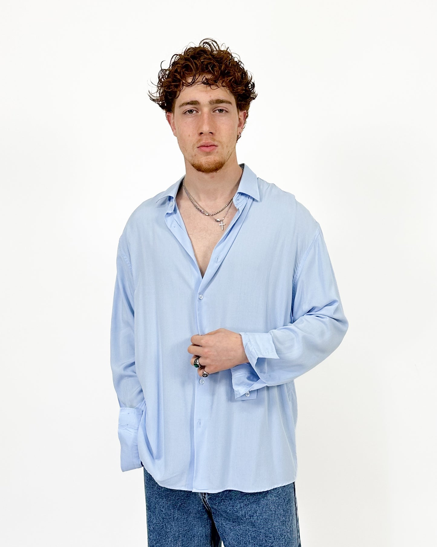 CAMICIA OVER IN VISCOSA - CELESTE