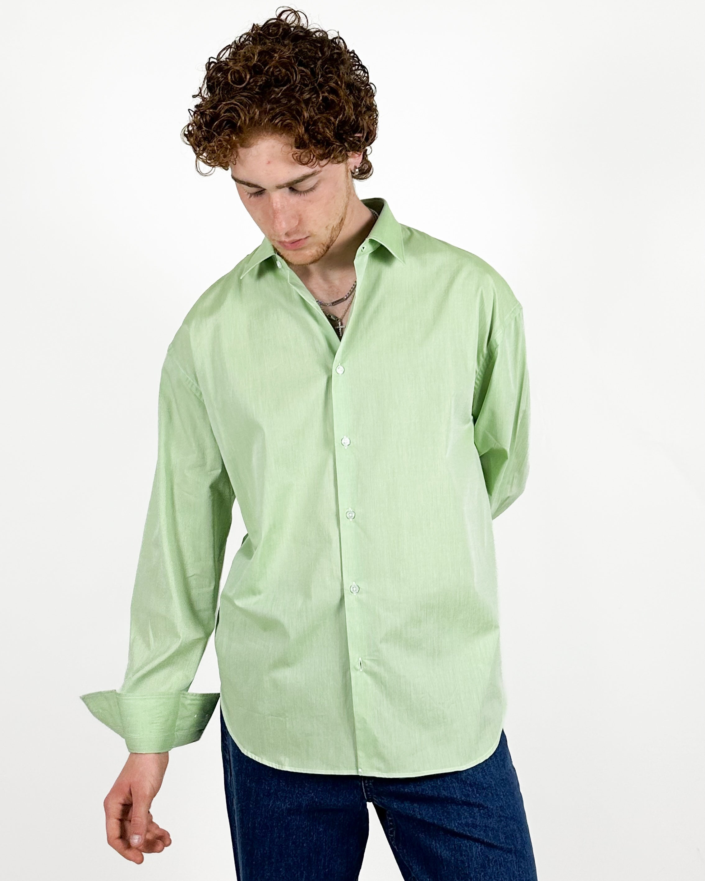 CAMICIA OVERSIZE FONDO TONDO - VERDE MELA