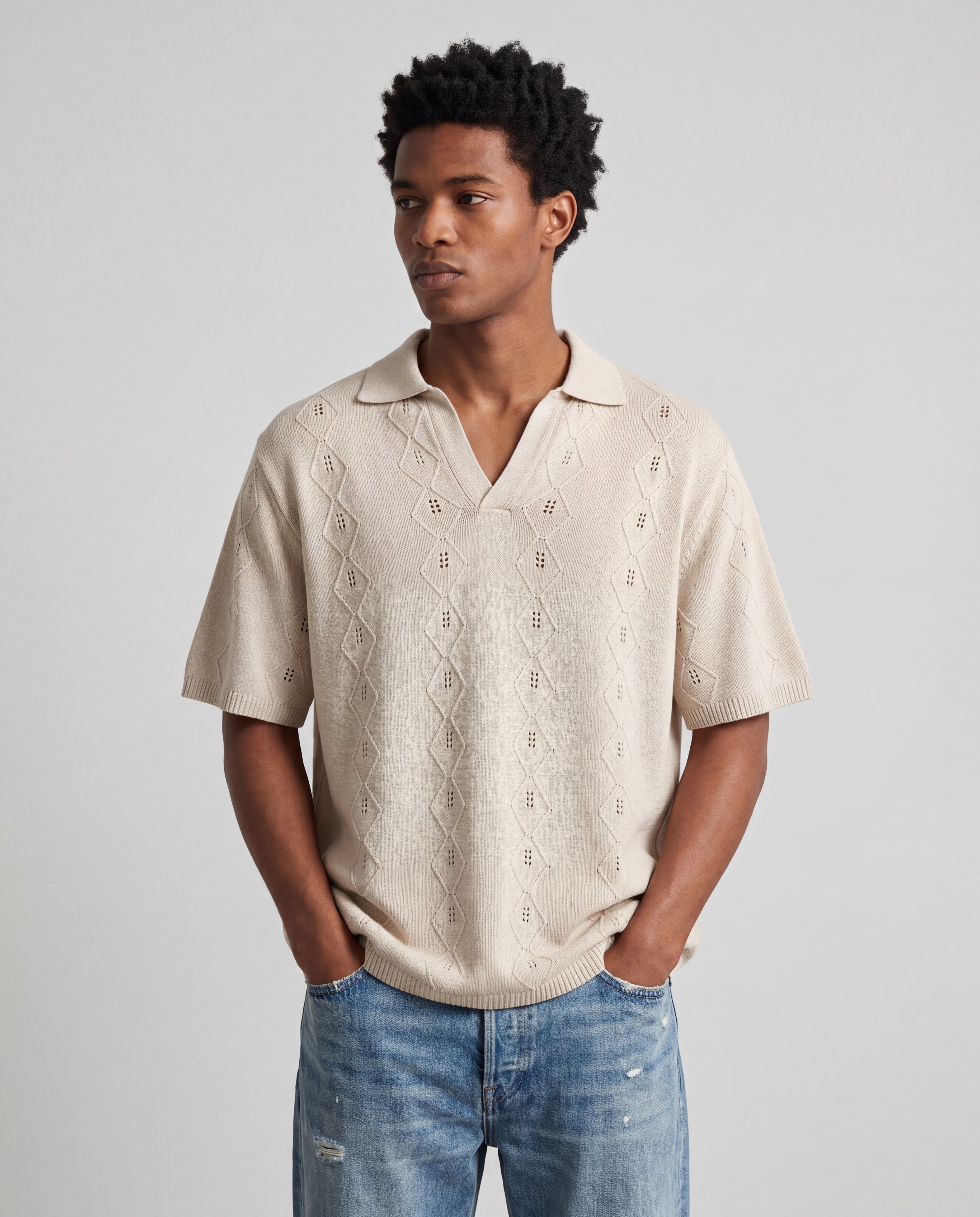 POLO IN MAGLIA TRAFORATA - BEIGE CHIARO