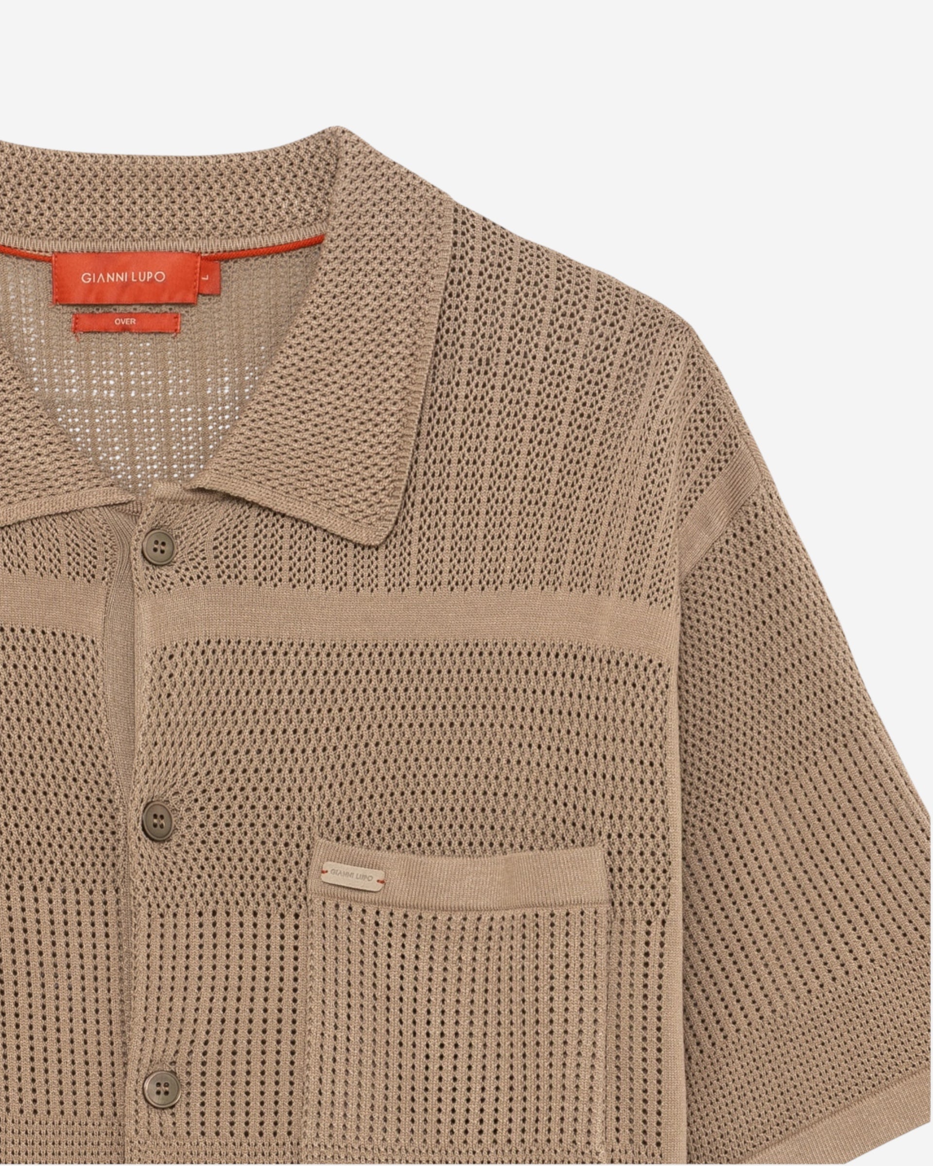 CAMICIA IN MAGLIA TRAFORATA - CAMEL