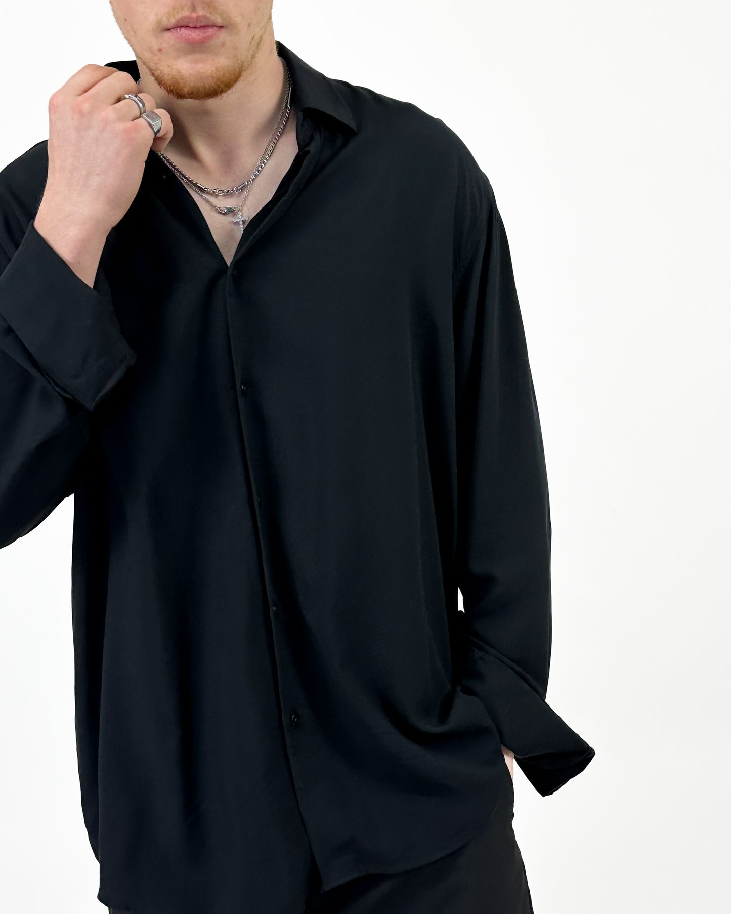 CAMICIA OVER IN VISCOSA - NERO