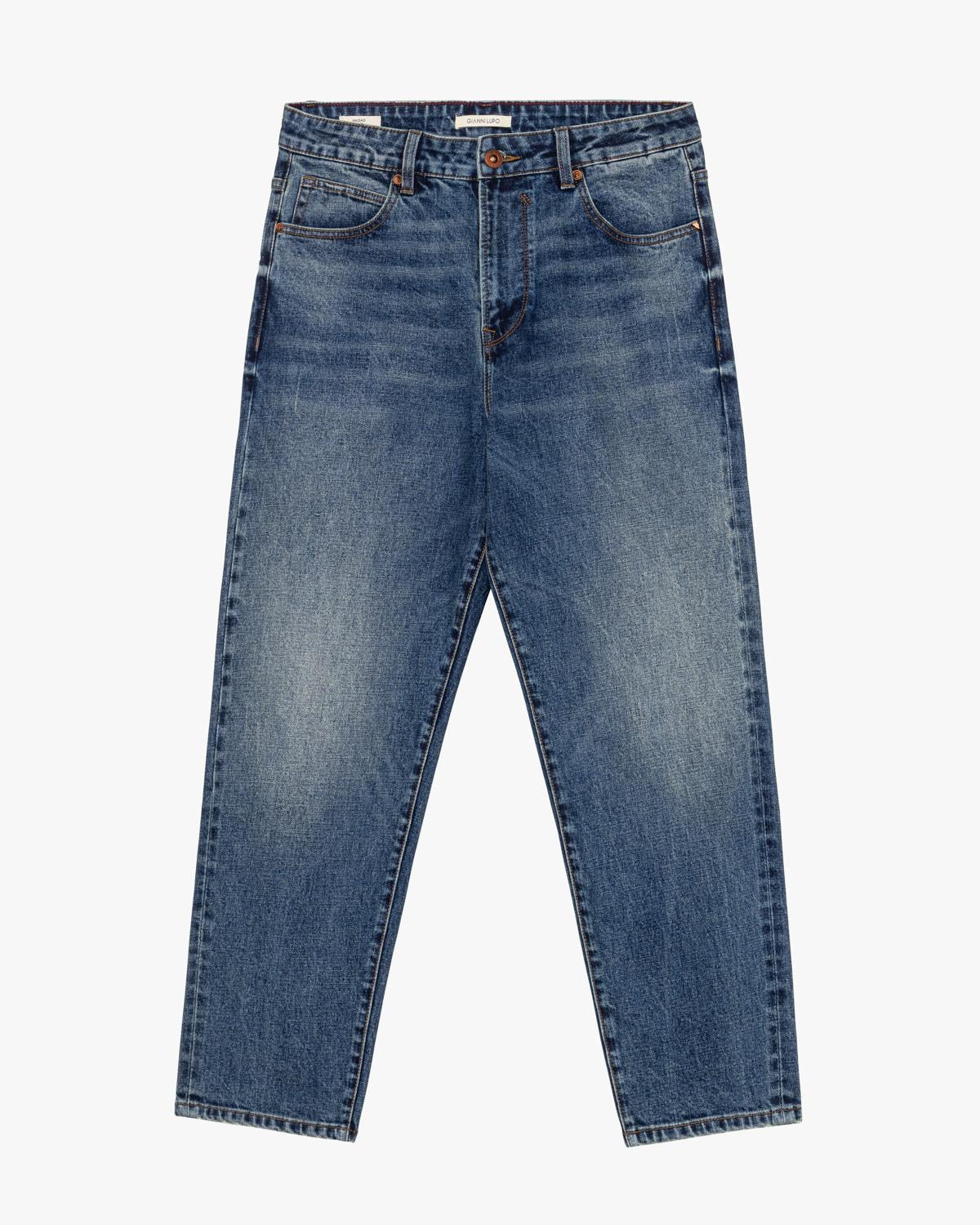 Jeans carrot fit Gianni Lupo blu medio, vista frontale