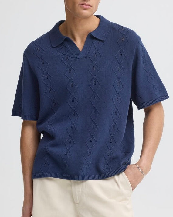POLO IN MAGLIA TRAFORATA - BLU