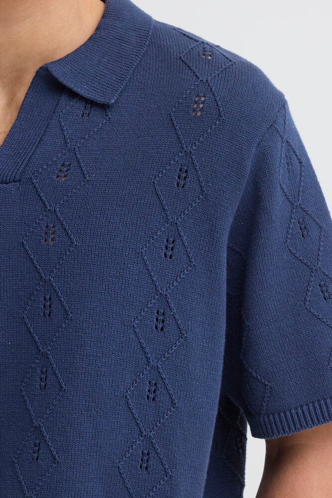POLO IN MAGLIA TRAFORATA - BLU