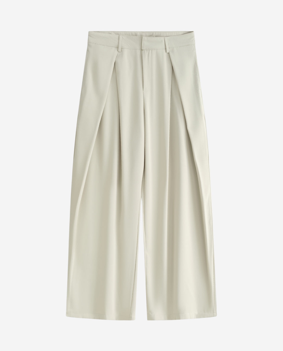 Pantalone wide leg con pinces panna vista frontale
