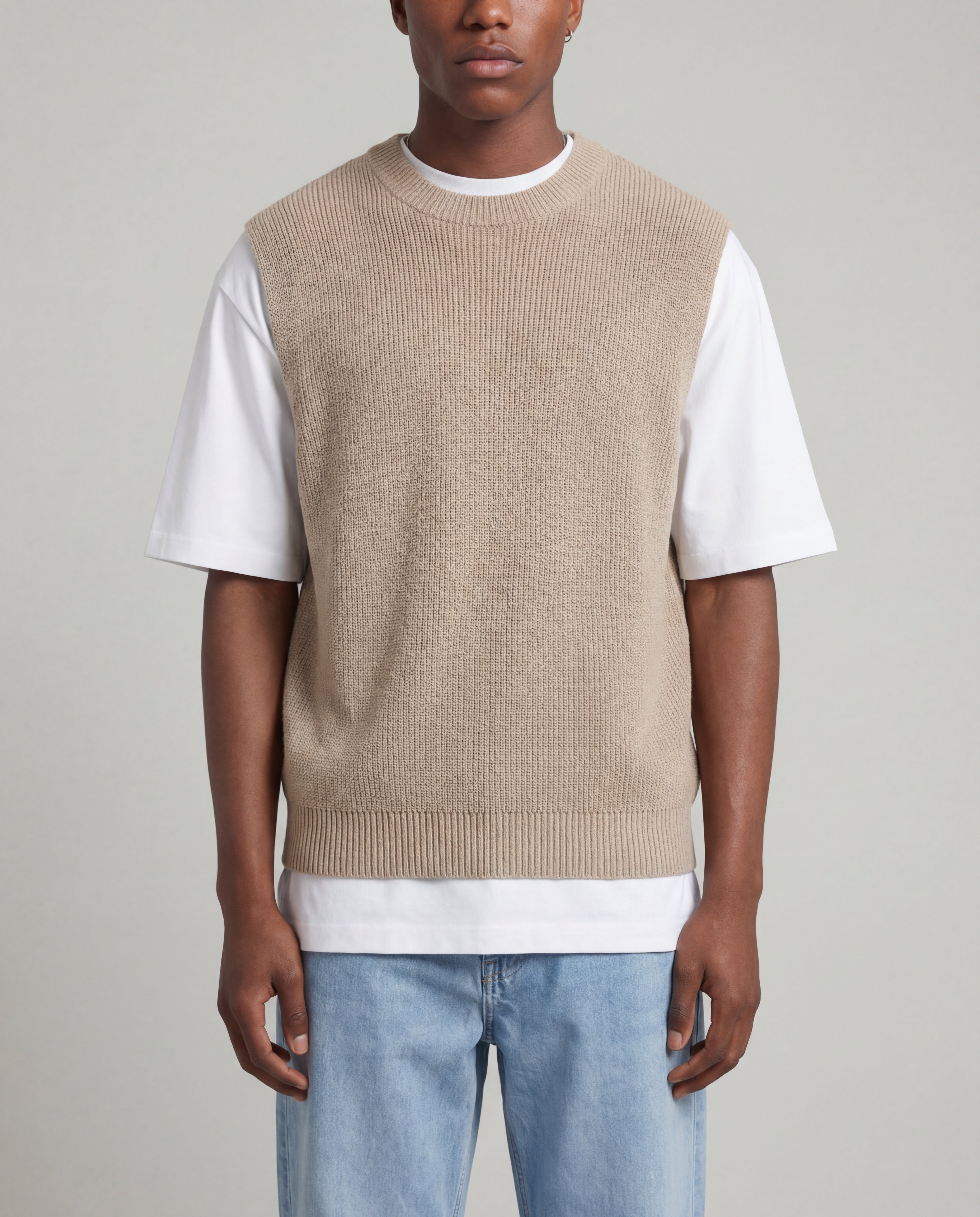 GILET IN MAGLIA A COSTA - BEIGE