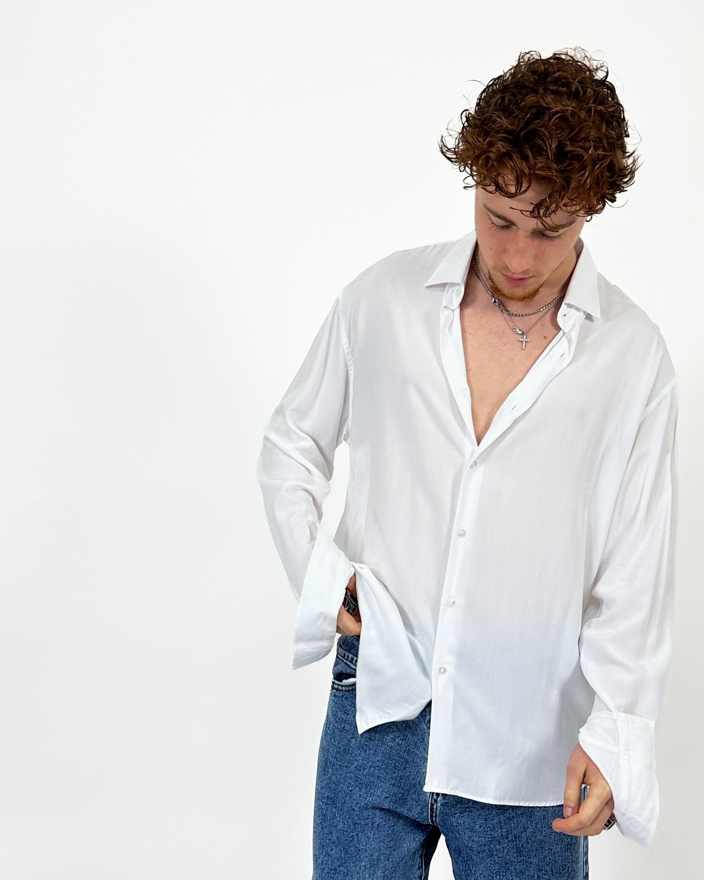 CAMICIA OVER IN VISCOSA - BIANCO