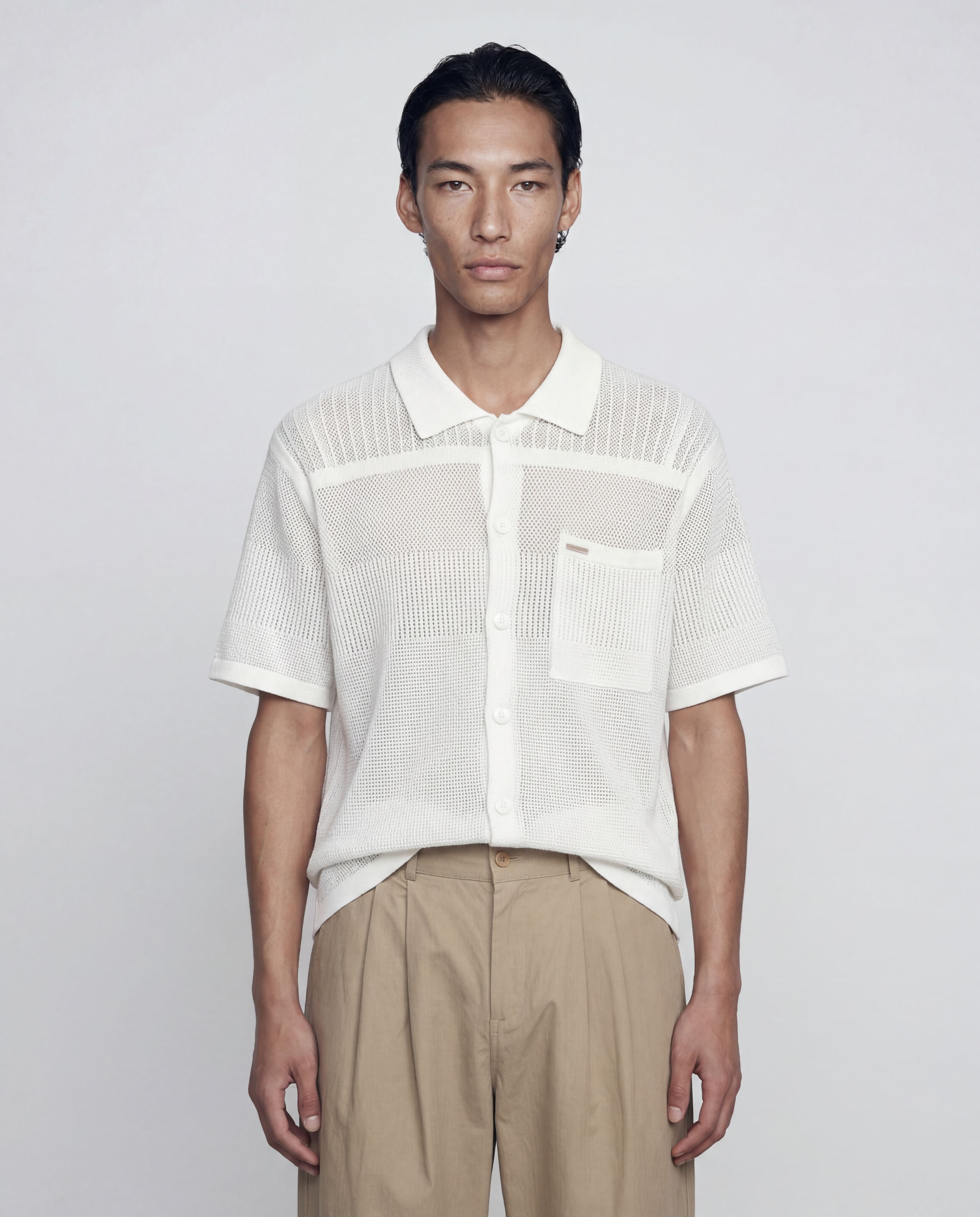 CAMICIA IN MAGLIA TRAFORATA - BIANCA