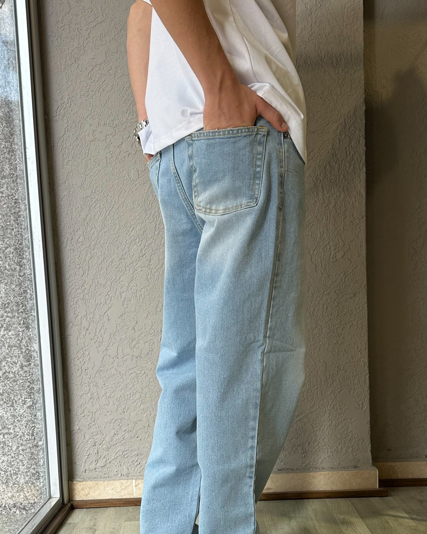 JEANS GAMBA LARGA DENIM CHIARO