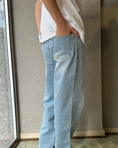 JEANS GAMBA LARGA DENIM CHIARO