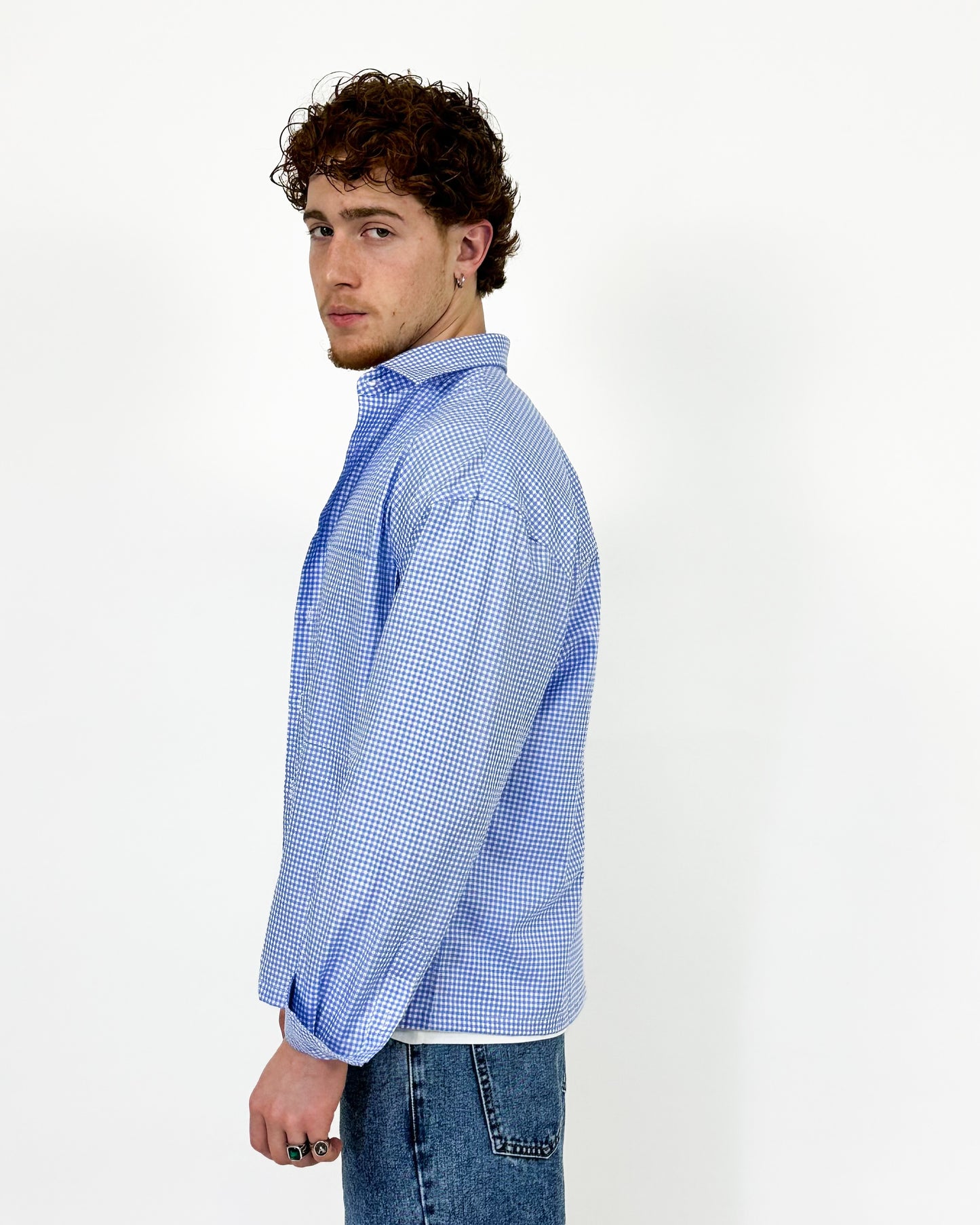 CAMICIA A QUADRI - CELESTE