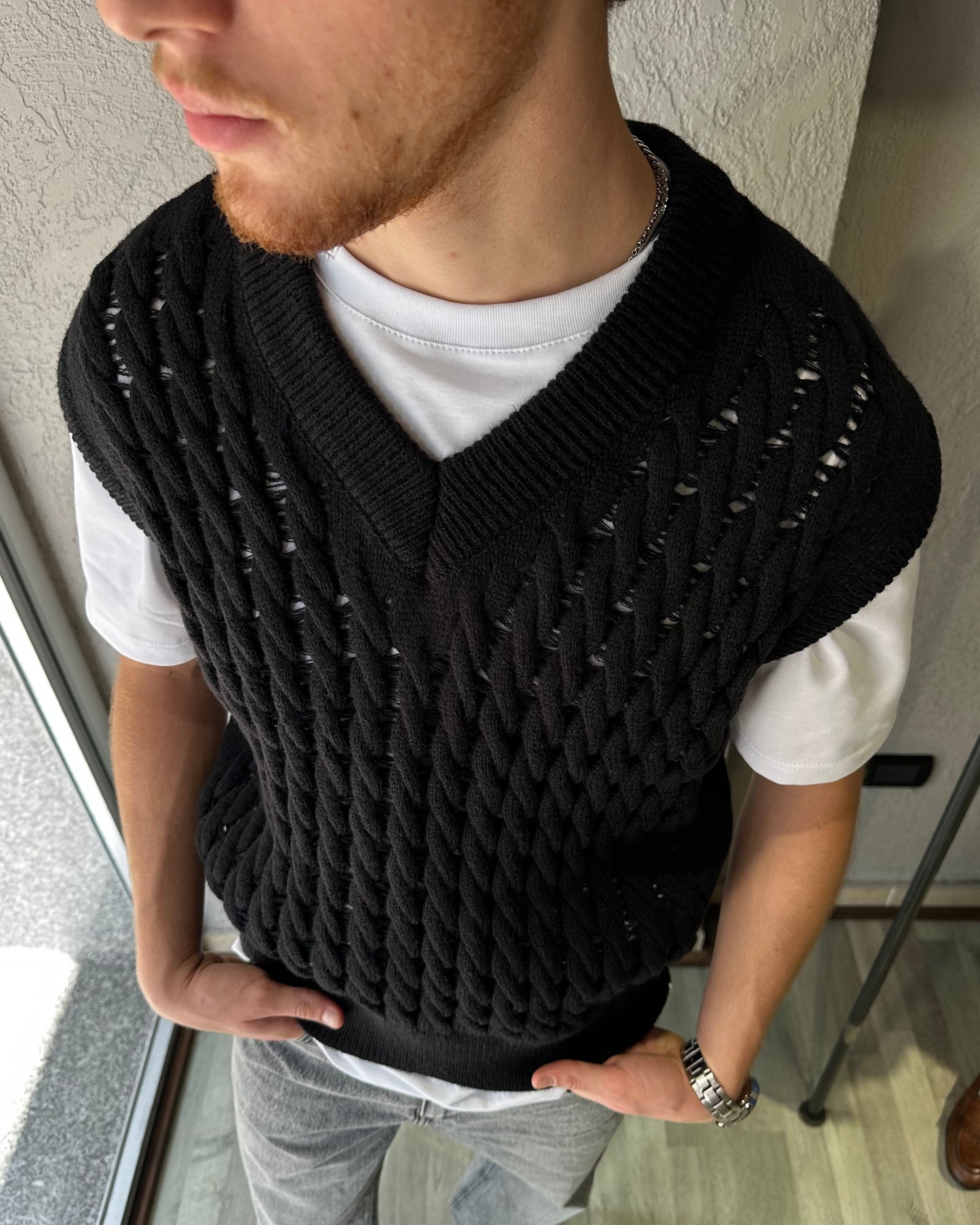 GILET IN MAGLIA INTRECCIATA
