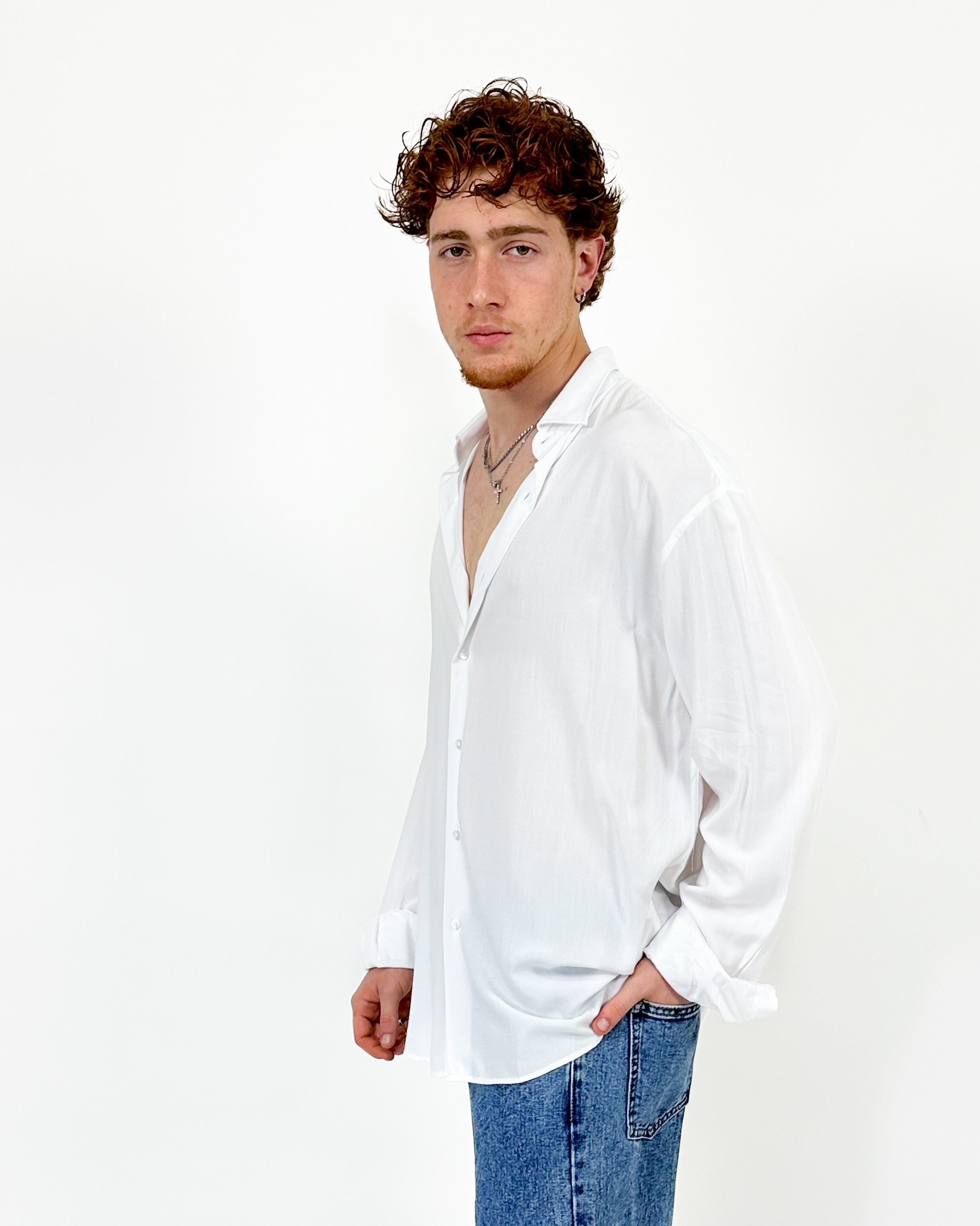 CAMICIA OVER IN VISCOSA - BIANCO