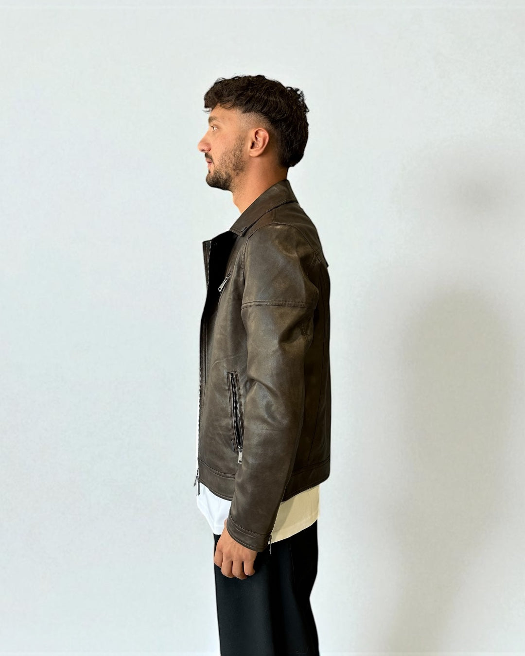 GIACCA MARRONE - STILE BIKER