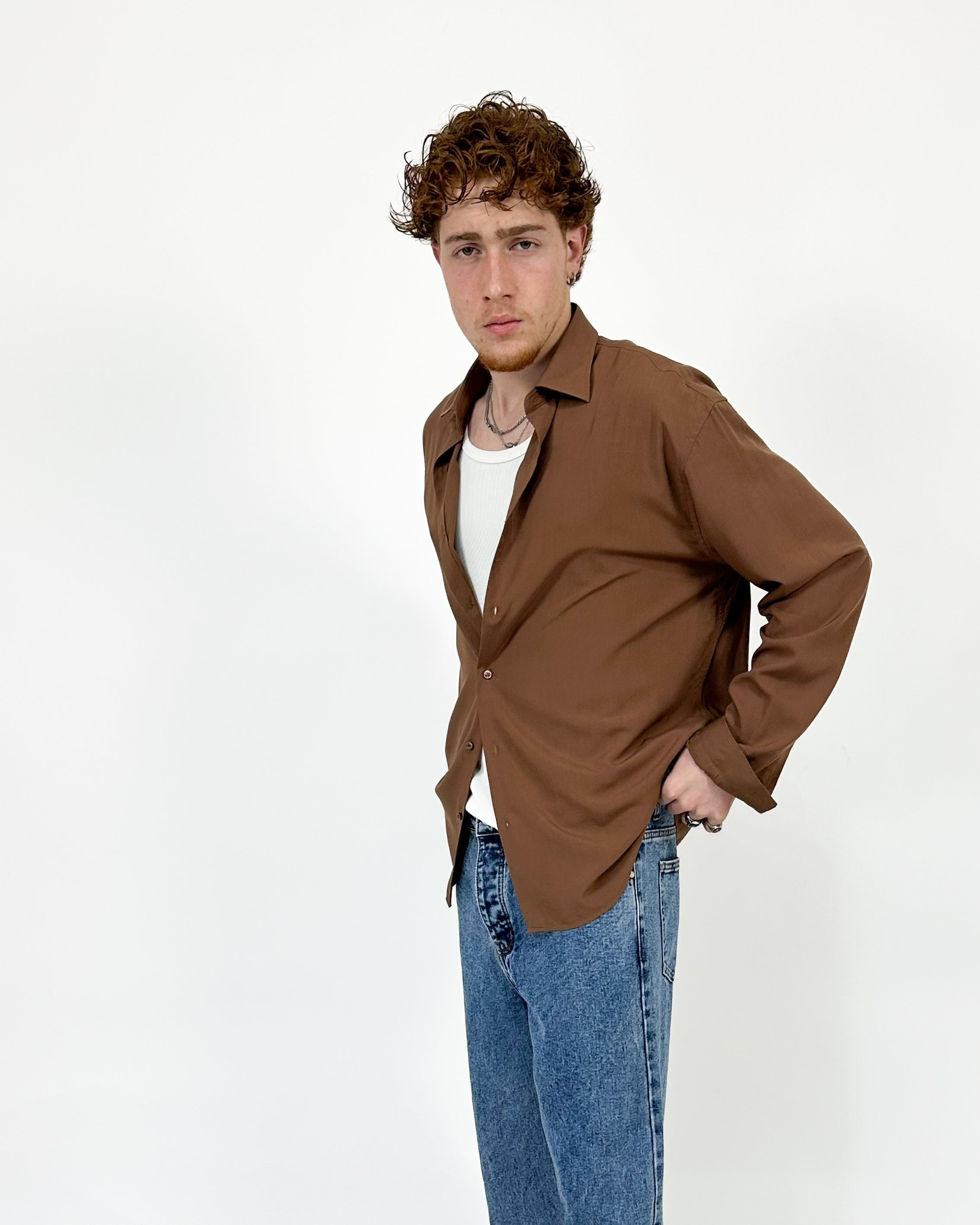 CAMICIA OVER IN VISCOSA - MARRONE CHIARO