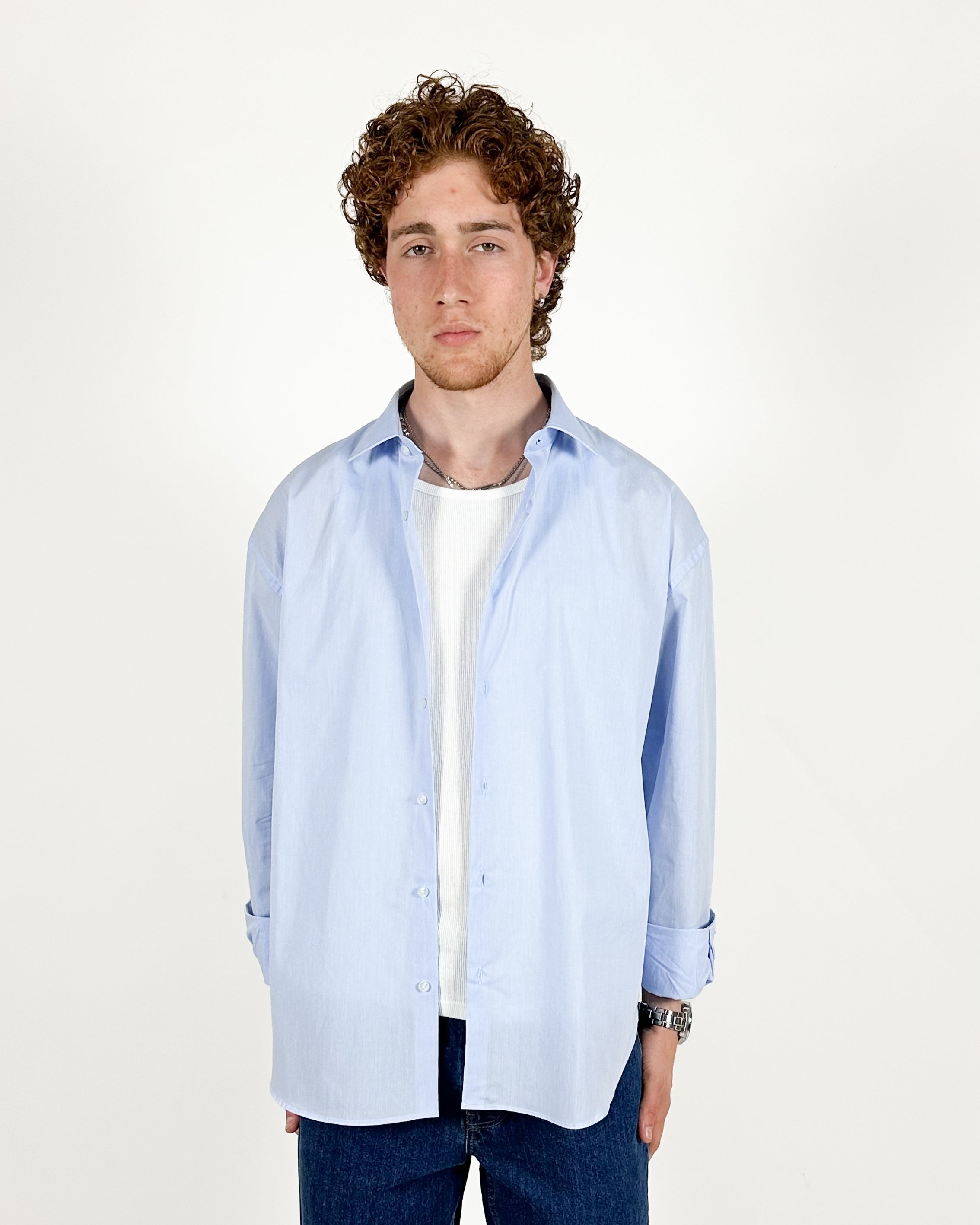 CAMICIA OVERSIZE FONDO TONDO - CELESTE