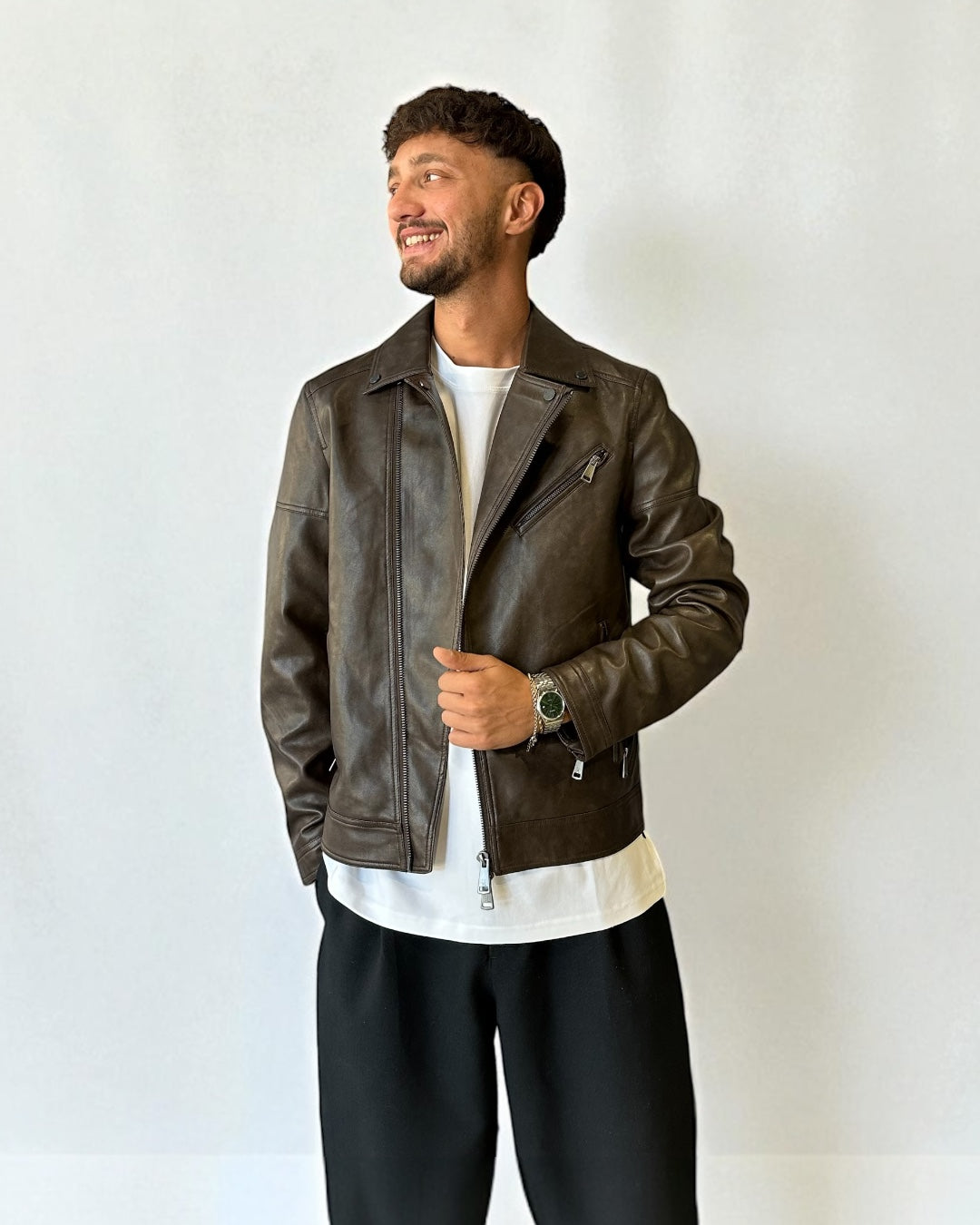 GIACCA MARRONE - STILE BIKER