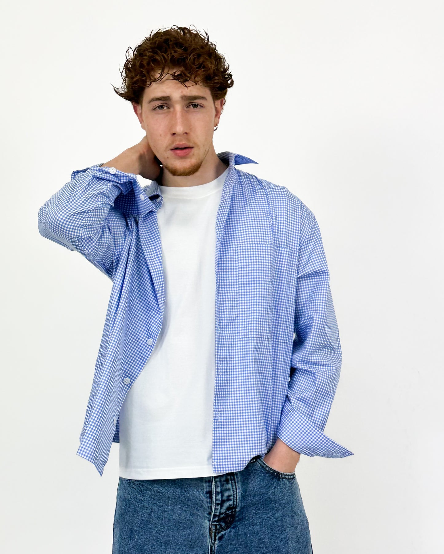 CAMICIA A QUADRI - CELESTE