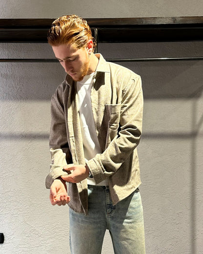 CAMICIA IN FLANELLA SPIGATA - SABBIA