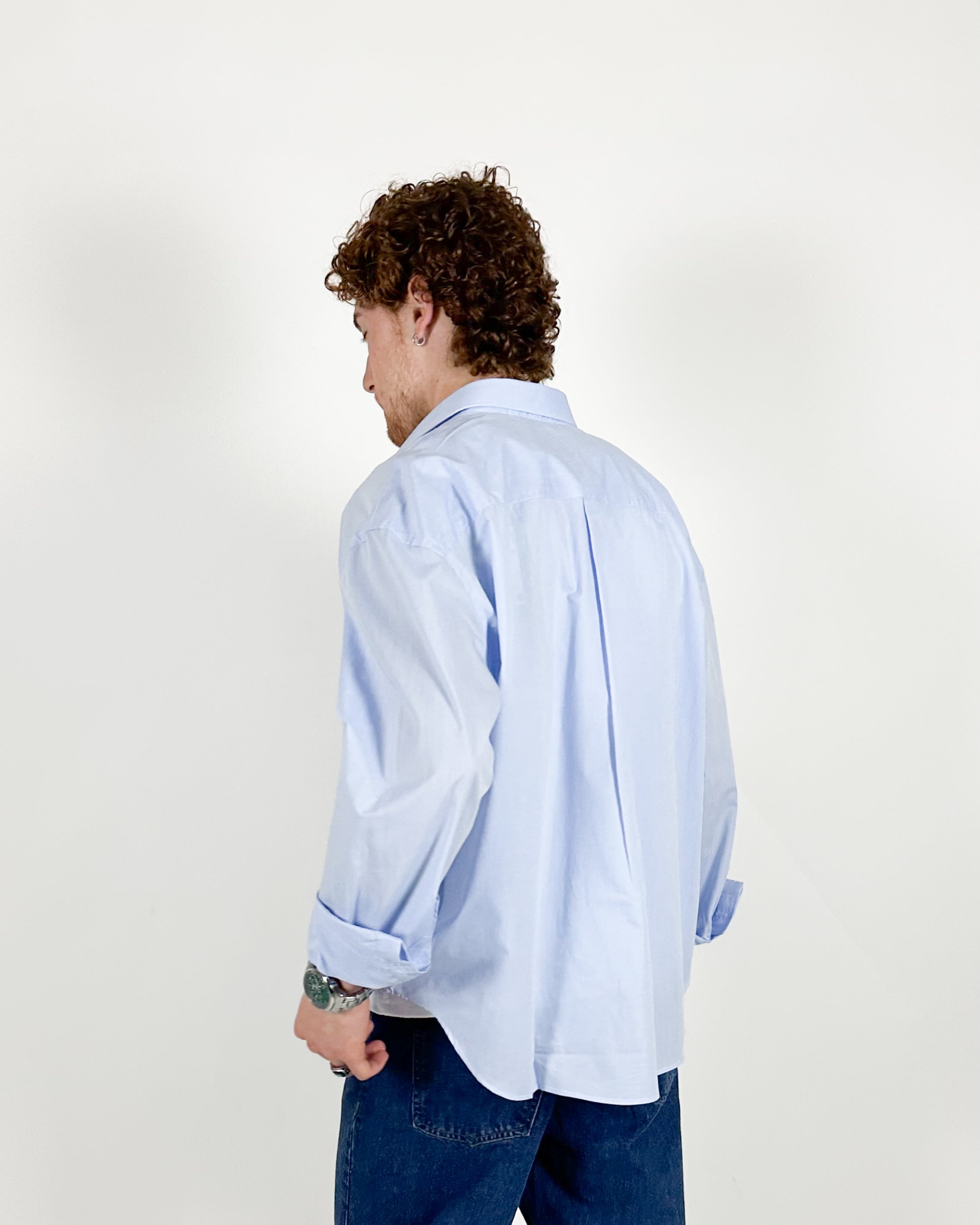 CAMICIA OVERSIZE FONDO TONDO - CELESTE