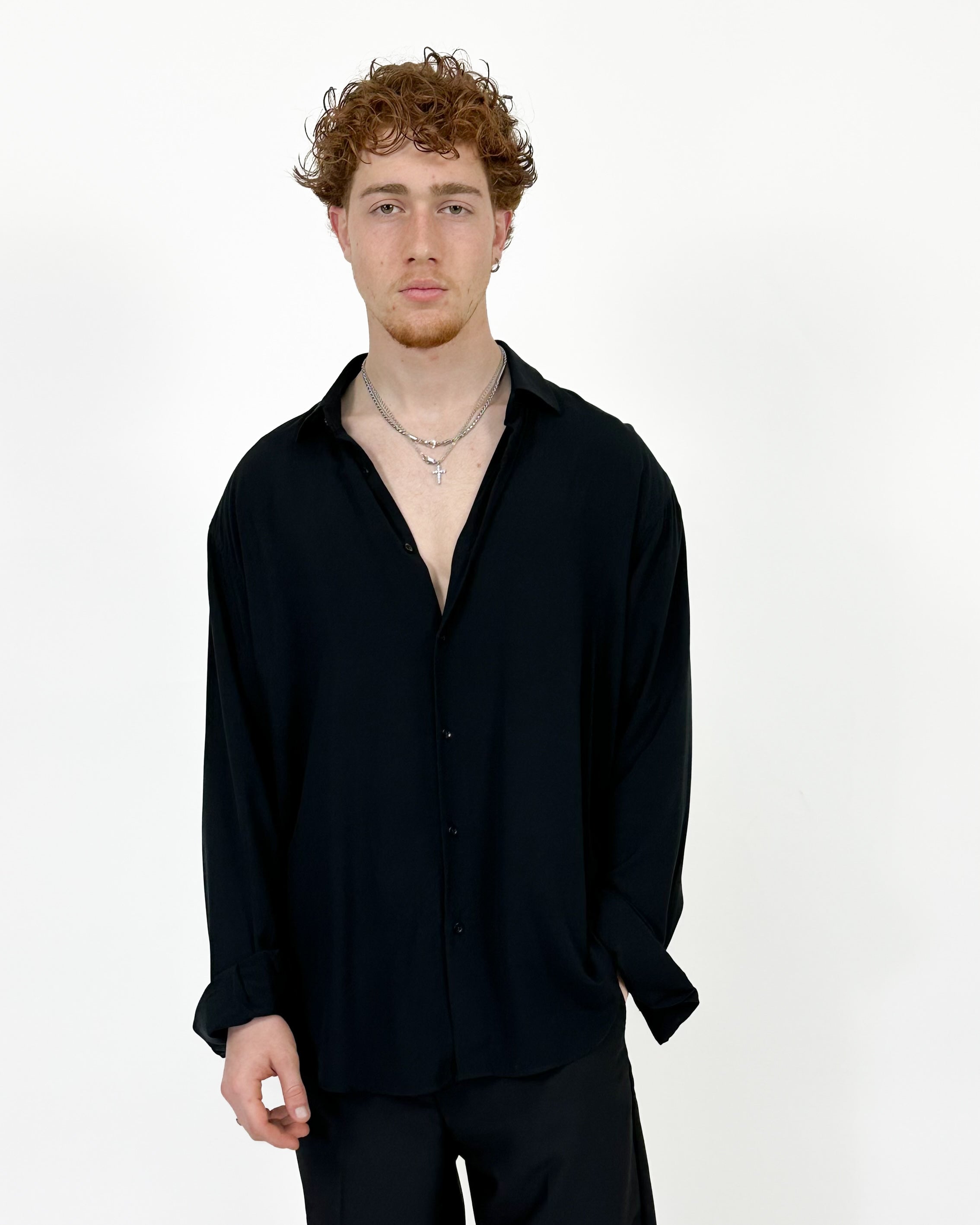 CAMICIA OVER IN VISCOSA - NERO