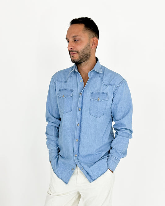 CAMICIA TEXANA IN DENIM CHIARO