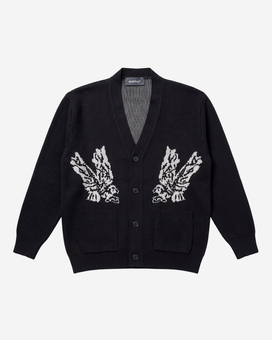 Cardigan nero ARCHIVE jacquard vista frontale