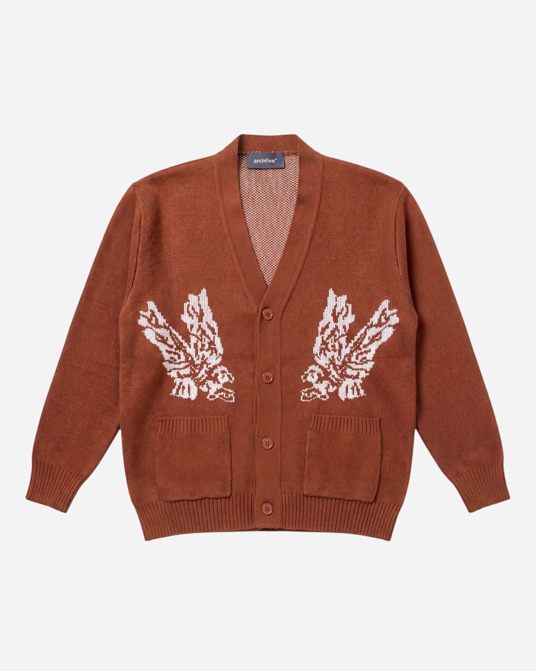 CARDIGAN OVER TERRA DI SIENA CON MOTIVO JACQUARD