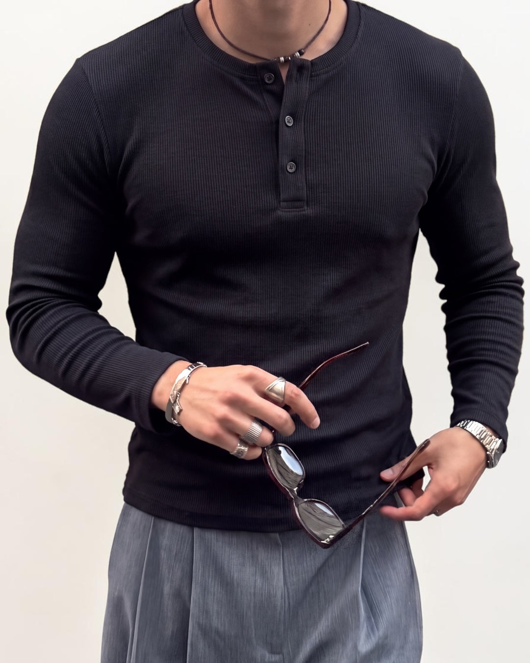 MAGLIA SERAFINO A COSTINE - NERO