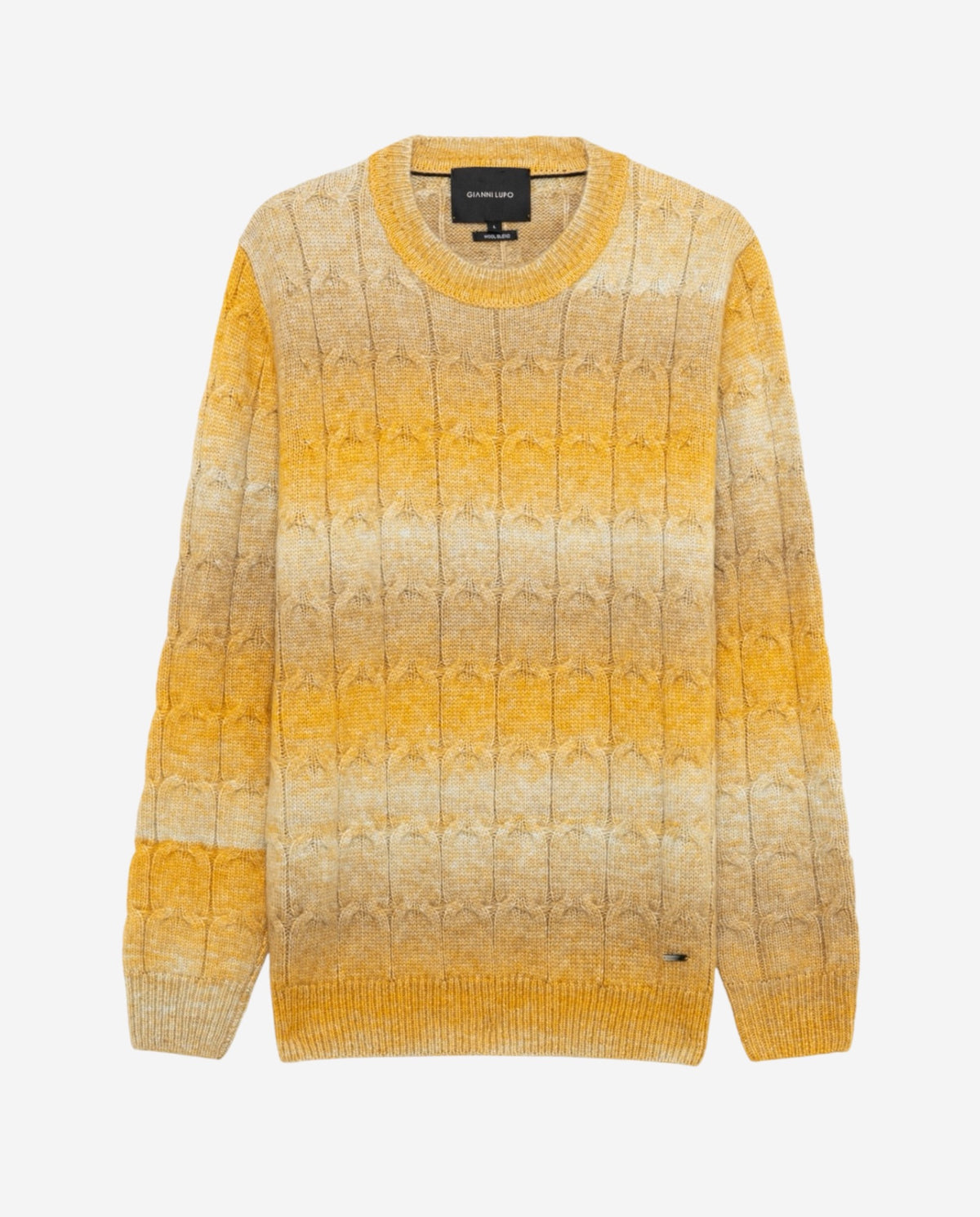 Maglione Gianni Lupo giallo sfumato a trecce vista frontale