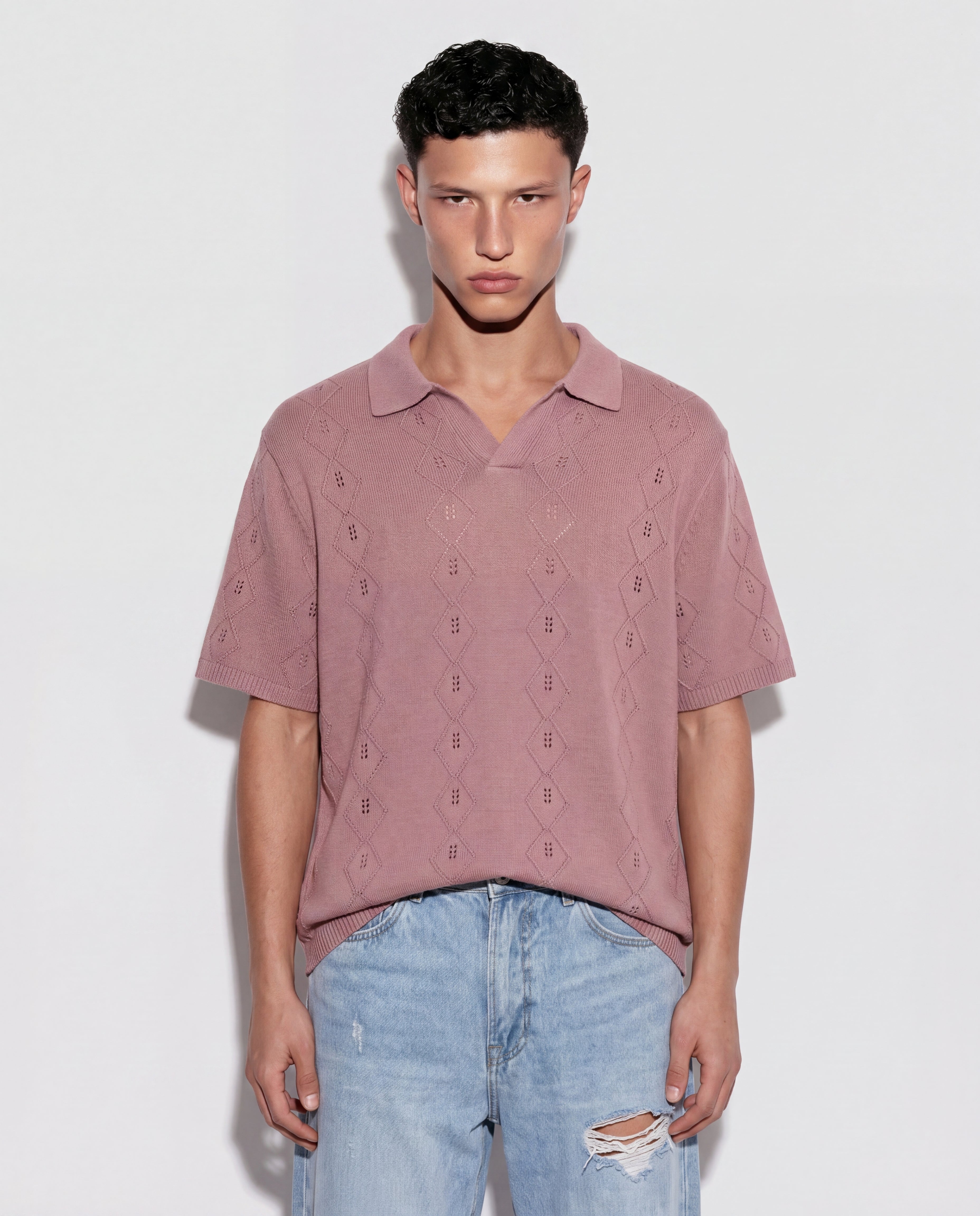 POLO IN MAGLIA TRAFORATA - ROSA ANTICO